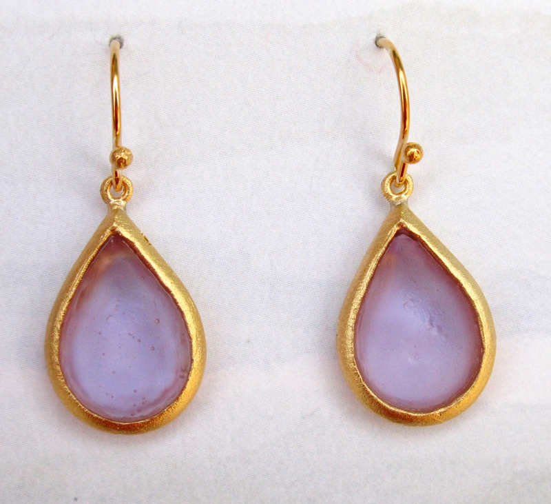 Cast Glass Pear Drop Earrings in Lavender